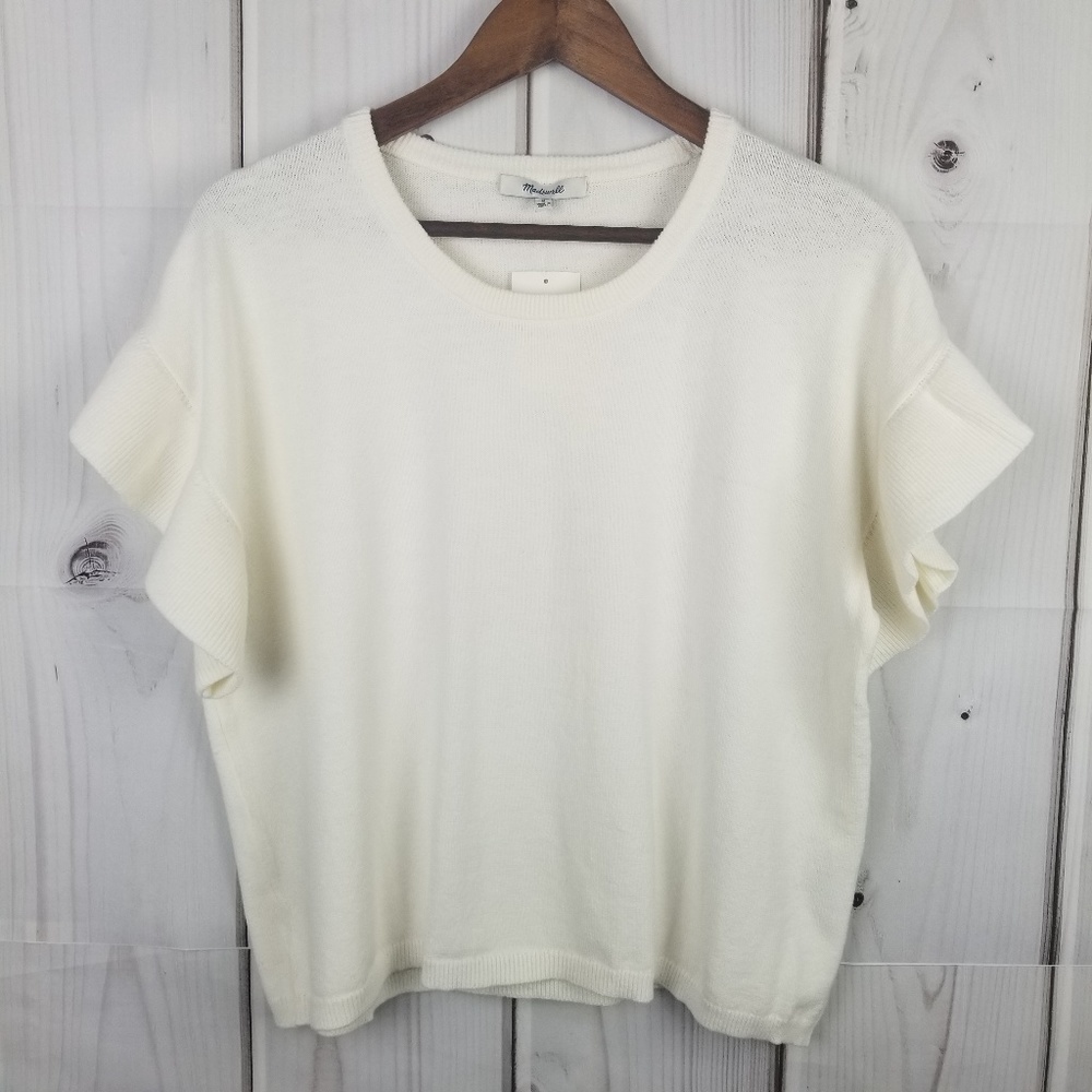 NWT Madewell Ruffle Sleeve Sweater Tee Ivory